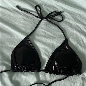 Black Faux Leather Triangle Bikini Top